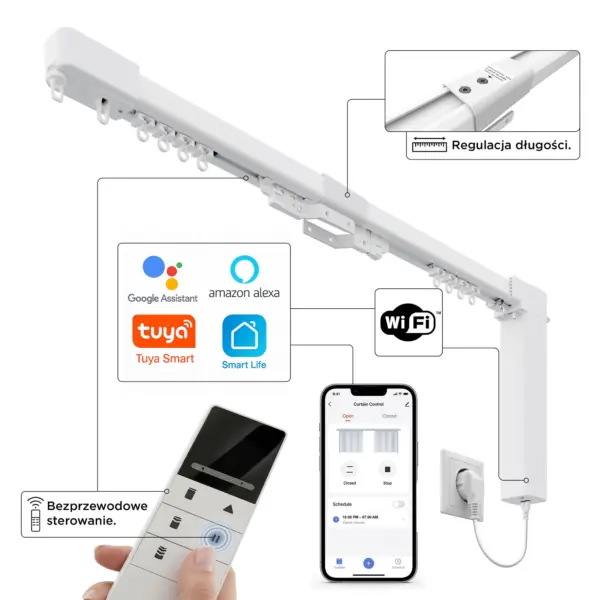 Karnisz elektryczny teleskopowy Creativa 180–300 cm 230V WiFi z pilotem